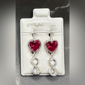 Sterling Silver Heart Earrings with Red Gemstones